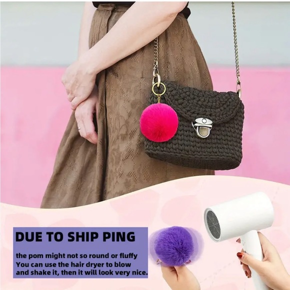 957 ❤️ 6 Pack Faux Fur Pom Pom Keychain Kit Cute Soft Bag Purse Backpack Charms - Picture 5 of 6